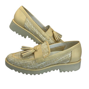 Franco Sarto Carolynn 5 Natural Raffia Tassel Loafers Size 9